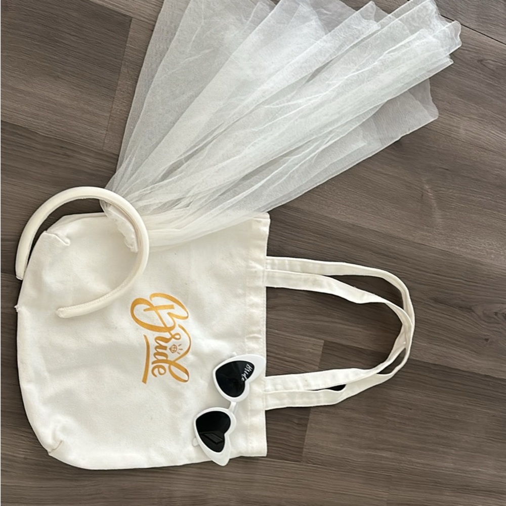 Bride Tote Bag with Heart Sunglasses and Headband
